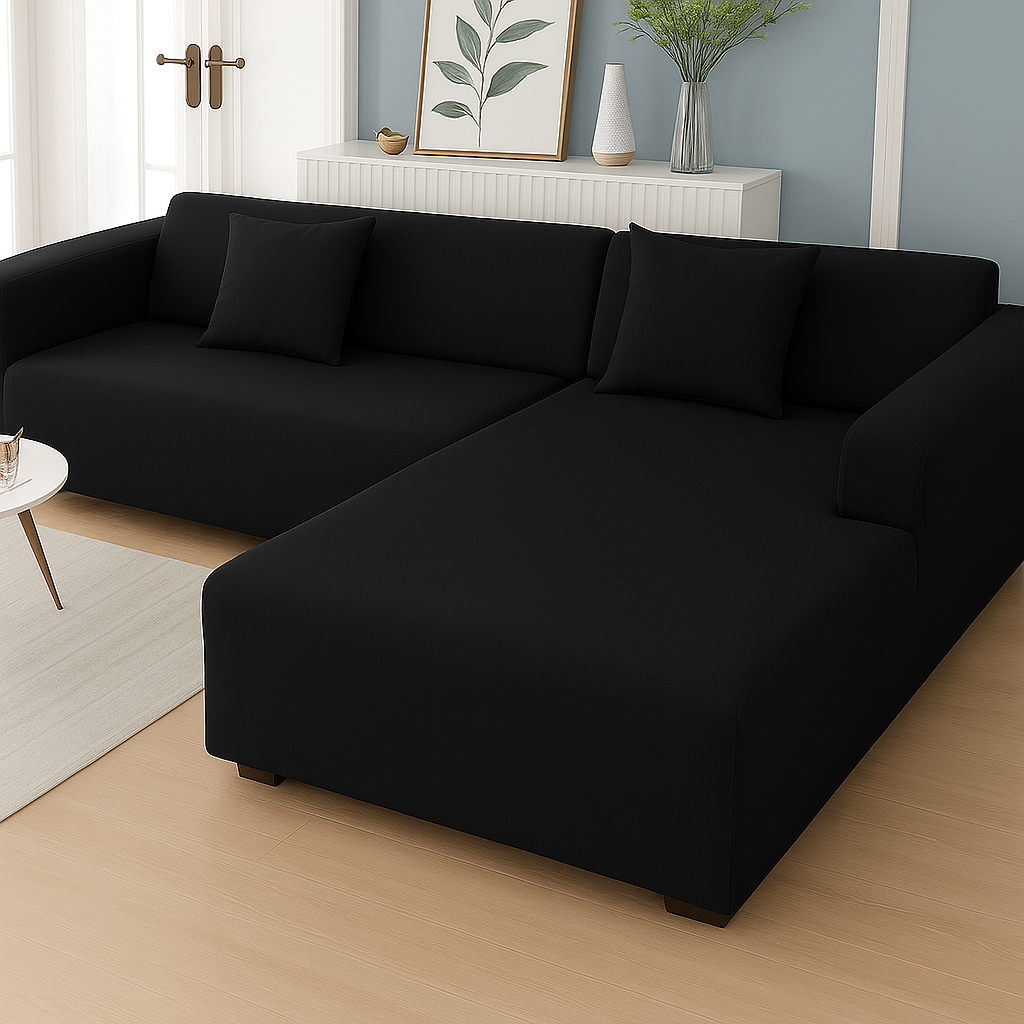 Housse de Canapé d'Angle Extensible | Lot de 2 | Noir