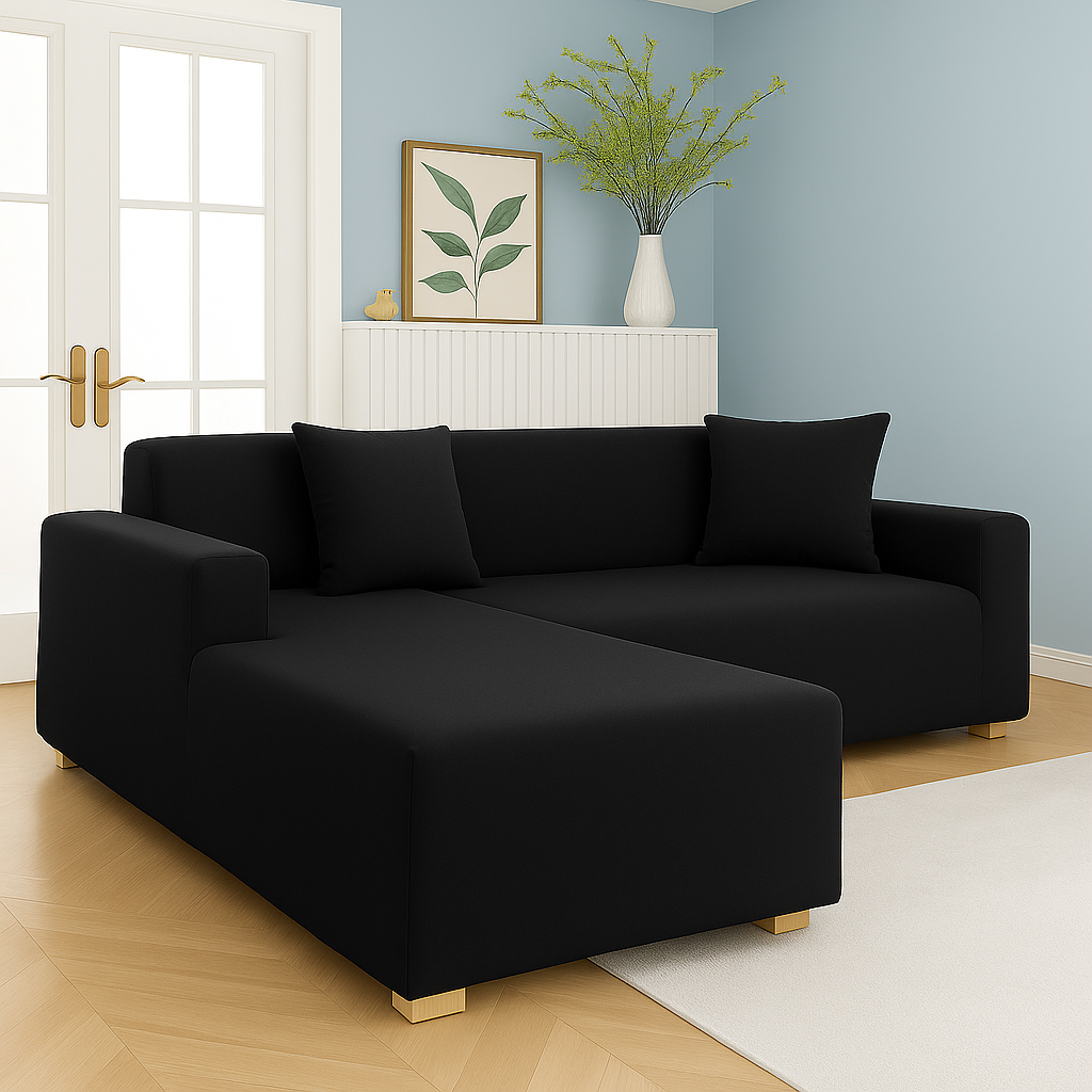 Housse de Canapé d'Angle Extensible | Lot de 2 | Noir