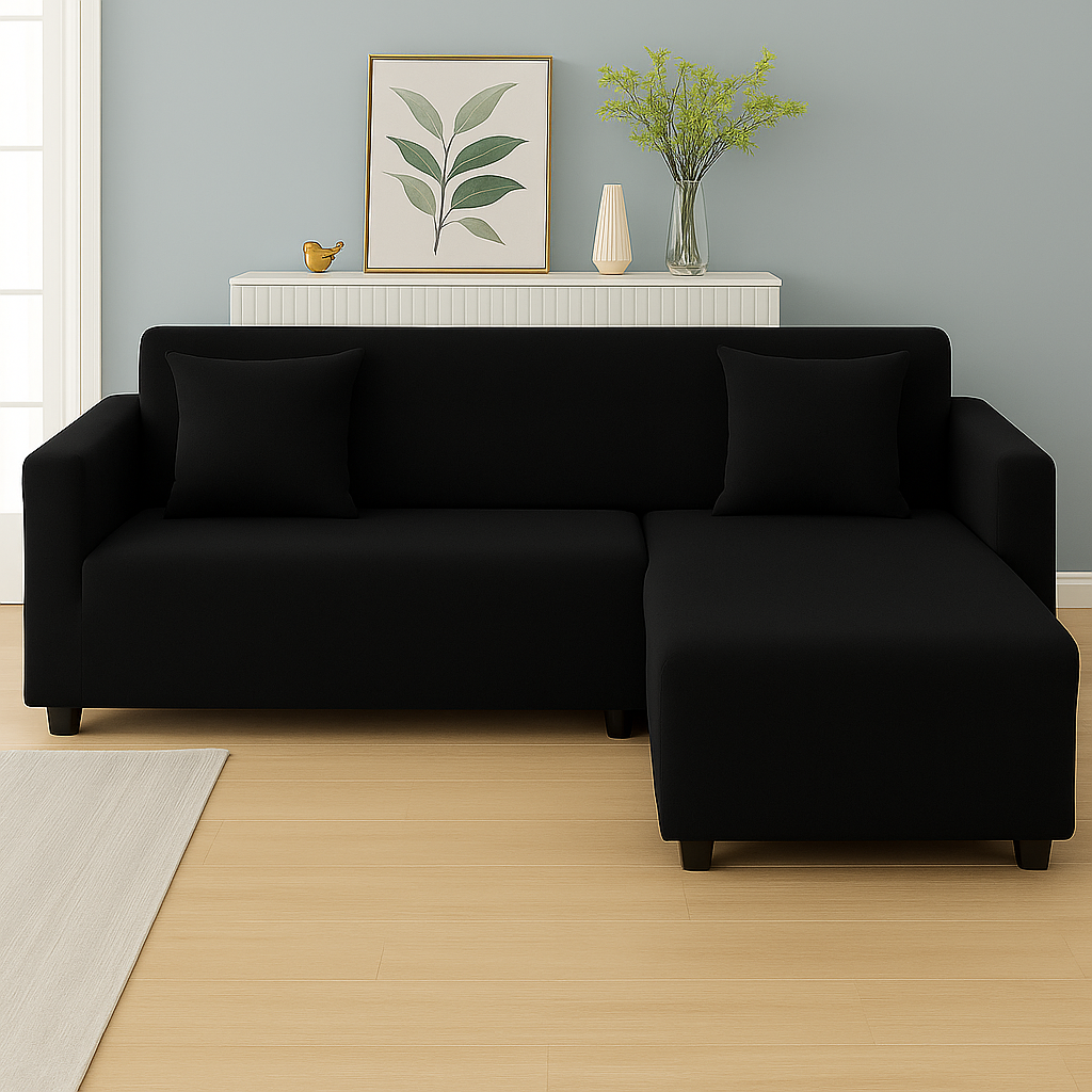 Housse de Canapé d'Angle Extensible | Lot de 2 | Noir